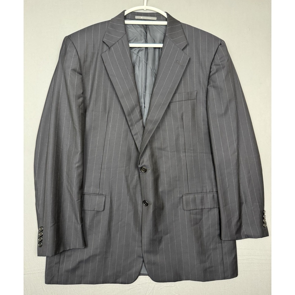 Vintage Hickey Freeman Black Wool Suit Blazer Mens‎ 46L Sport Coat Pinstripe 90s